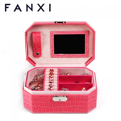 FANXI factory wholesale custom Jewelry Bow with Lock and Mirror Jewelry Box for Earrings Bracelets Rings