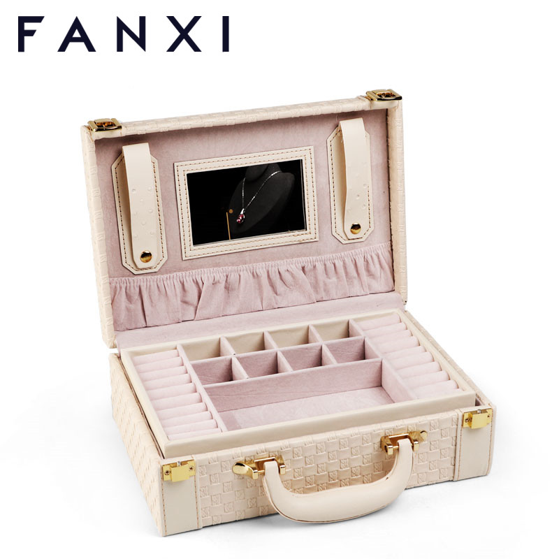 FANXI factory wholesale custom Faux Leather Medium Jewelry Organizer box Vintage Gift Mini Travel Case
