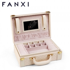 FANXI factory wholesale custom Faux Leather Medium Jewelry Organizer box Vintage Gift Mini Travel Case