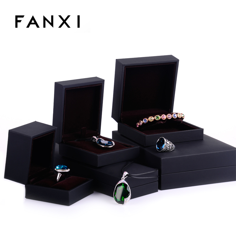 FANXI Plastic Gift Boxes With Silk Insert For Ring Necklace Bracelet  Packaging Green Fancy Leatherette paper