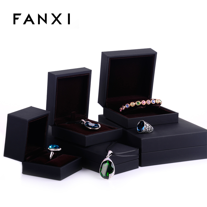 FANXI Wholesale Jewellery Packaging Boxes With Velvet Insert For Ring Necklace Bracelet Gift Storage Brown Fancy Leatherette Paper Custom Jewelry Box