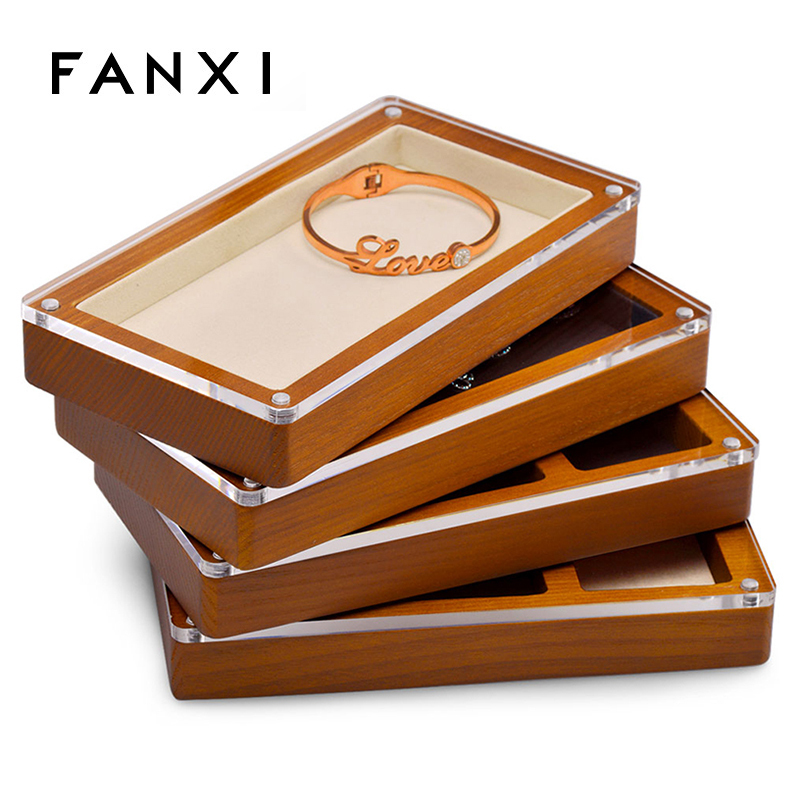 wooden jewelry organizer case jewellery display box with glass window for ring earring pendant bangle bracelet necklace