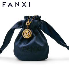 Navy blue drawstring jewellery pouch bag