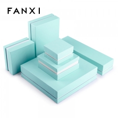 FANXI Custom Fancy Leatherette Paper Gift Boxes With White PU Leather Insert For Ring Earrings Necklace Bracelet Bangle Green Cardboard Jewelry Box