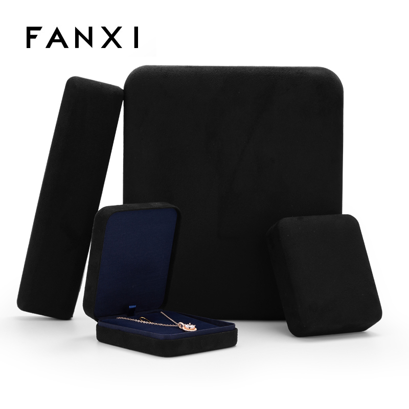 FANXI Wholesale Custom Logo Metal Packaging Boxes With Silk And Velvet Insert For Ring Necklace Bangle Luxury Black Suede Jewelry Box