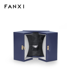 Navy blue leather jewelry packaging box for ring pendant