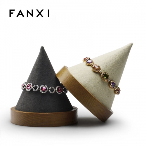 FANXI Custom Microfiber Jewellery Exhibitor Organizer For Bangle Jewelry Shop Showcase Solid Wood Bracelet Display