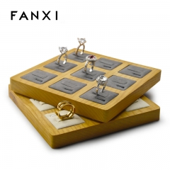 FANXI Wholesale Custom Solid Wood Jewelry Organizer With Microfiber Insert With 9 Grids For Wooden Wedding Ring Display Tray