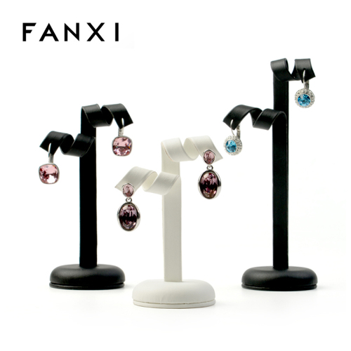 FANXI Custom Jewelry Display Props For Jewellery Shop Counter And Window Showcase Black And White PU Leather Earring Display