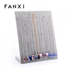 FANXI China Wholesale Custom Silver Gray Color Velvet Pendant Long Chain Hanger Jewelry Display For Cabinet Jewelry Display Rack