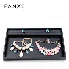 FANXI Wholesale All Matched Black Color Stackable PU Leather Jewelry Tray For Ring Necklace Bangle Bracelet Jewelry Counter Serving Display Tray