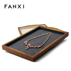 FANXI Custom Jewellery Display Holder With Microfiber For Ring Pendant Bracelet Big Necklace Exhibitor Solid Wood Jewelry Organizer