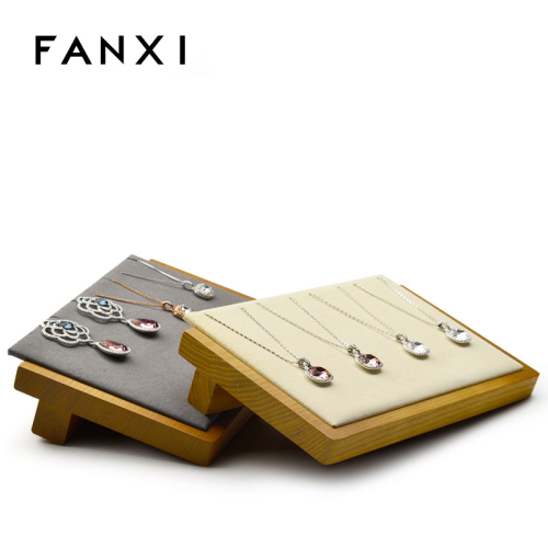 FANXI Wholesale Custom Microfiber Jewelry Shop Counter And Store Window Showcase Wooden Necklace Display