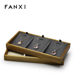 FANXI Custom Jewellery display props with microfiber insert for loose diamond beads ring necklace and jewelry set showcase Solid Wood Jewelry tray