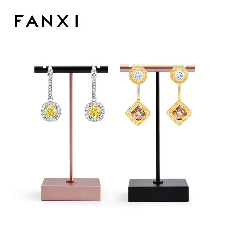 FANXI Simple Metal Rack For Earring Jewelry Display Holder Luxruy Black And Rose Gold Metal Earring Display Stand