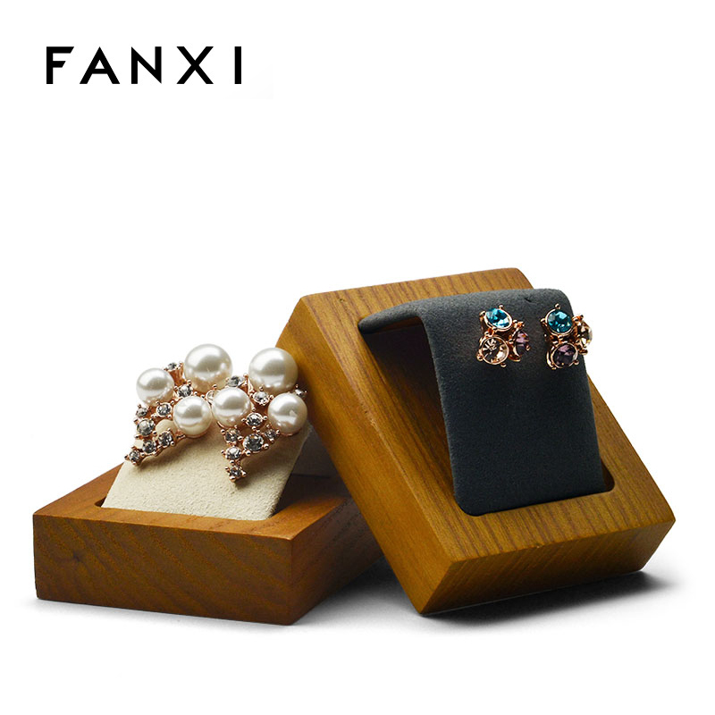 FANXI Custom Solid Wood Jewelry Display With Microfiber Rack For Ear Stud Wooden Earrings Display Stand