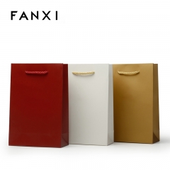 FANXI Custom Logo Blue And Black Shopping Packaging Bags With Cord For Watch Cosmetic Cloth Jewelry Storage Coated Paper Gift Bag