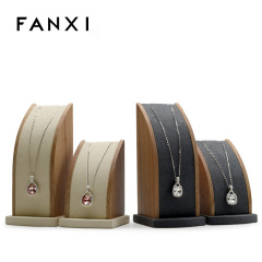 FANXI Custom Microfiber jewellery Display Props For Necklace Pendant Shop Showcase Solid Wood Hanging Jewelry Organizer
