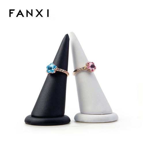 FANXI Custom Black And White PU Leather Jewelry Exhibitor Organizer For Jewellery Cone Ring Display Holder