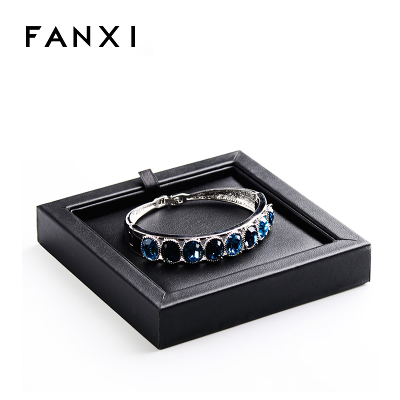FANXI Custom Wood Jewelry Display Holder For Necklace Bangle Bracelet And Pendant Black Silk Small Jewelry tray