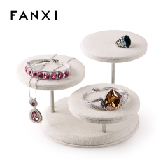 FANXI China Manufacturer Desk Shape Linen Round Table Jewelry Display Sets Finger Ring/Bangle/Neck Boutique Jewelry Display Stand