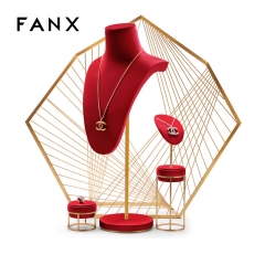 luxury metal red jewellery window display stand set