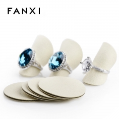 FANXI Custom Plastic Jewelry Exhibitor Holder For Engagement Marry Couple Ring Beige Microfiber Ring Display Clip