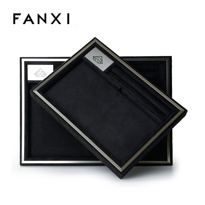FANXI Removable Suede Jewellery Display Trays With Pads For Ring Necklace Earring Holder Organizer Custom Stackable Jewelry Tray