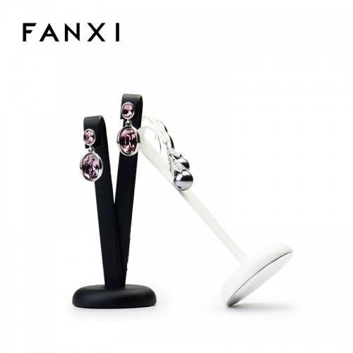 FANXI Custom Jewelry Display Stand For Shop Counter And Store Window Black And White PU Leather Earring Holder