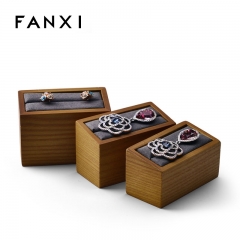 FANXI Wholesale Custom Jewelry Display Holder With Beige And Gray Microfiber Insert For Ring Bangle Exhibitor Wooden Bracelet Display