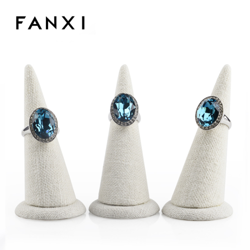 FANXI Custom Logo Material Color Creamy White Linen Finger Shape Ring Display holder