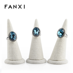 FANXI Custom Logo Material Color Creamy White Linen Finger Shape Ring Display holder