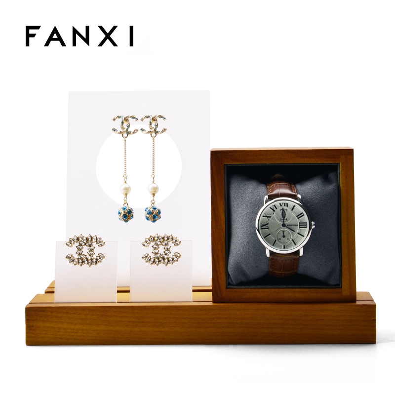 FANXI factory custom wood arylic earring display rack stand cards