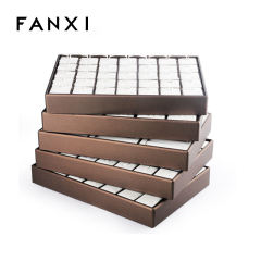 FANXI Original Design Jewelry Display Jewelry Storage Coffee Color Removable Insert PU leather Wood Jewelry Tray