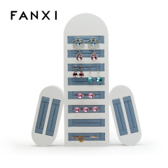 FANXI Wholesale Custom Logo Round Jewelry Trays With Blue Microfiber Insert For Ring Bangle Display White Lacquer Ring Tray