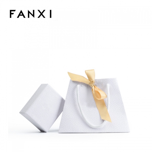 FANXI Wholesale Custom Logo Paper Shopping Bags With Ribbon And Handle For Jewelry Watch Cloth Cosmetic Packaging Luxury White Paper Gift Bag
