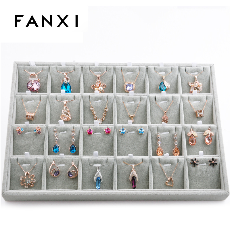 FANXI Wholesale Factory Custom Logo Stackable Jewellery Exhibitor Organizer For Pendant And Earrings Display Velvet Necklace Tray