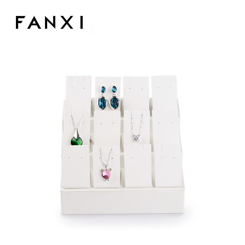 FANXI Jewelry Display Manufacturer White PU Leather Jewelry Display 12 Grids Pendant Earring Display Tray