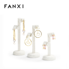 FANXI Chinese Factory Custom Earrings Exhibitor Holder Shelf Set Shop Jewelry Display Rack Stand Beige Linen Earrings Display