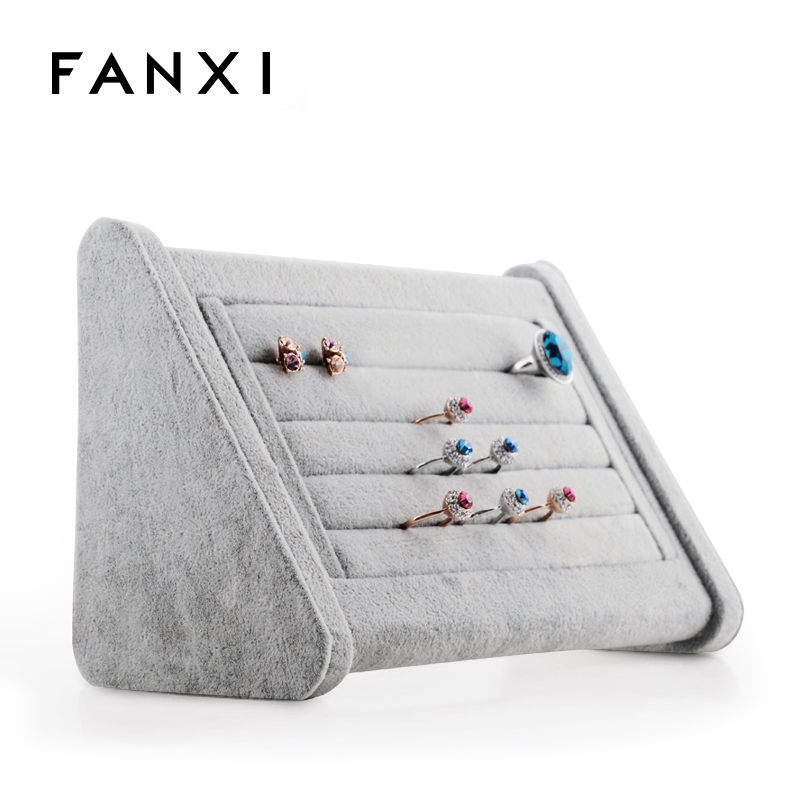 FANXI High Capacity Custom Logo Jewelry Display Exhibitor For Counter Showcase Rings Earrings Holder Wood Velvet Ring Display Stand