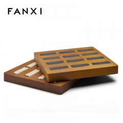 FANXI Custom Microfiber Jewelry Shop Counter Display For 12 Rings Original Wooden Ring Tray