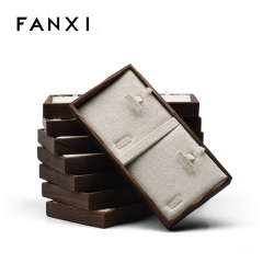 FANXI factory wholesale custom logo wooden jewelry necklace bracelet bangle pendant earring ring velvet tray for jewelry