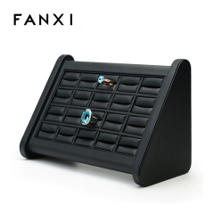 FANXI Black PU Leather Jewelry Exhibitor Organizer For 20 Rings Holder Ring Display Props