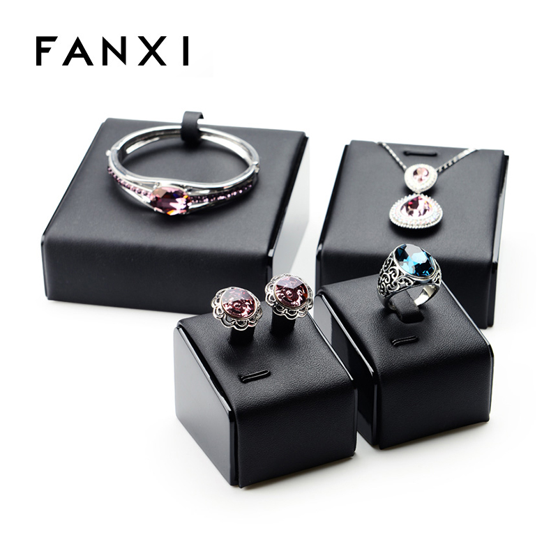 FANXI Custom Leather Jewellery Exhibitor Organizer Stand For Ring Earrings Necklace Bangle Bracelet Black Lacquer Jewelry Display Holder