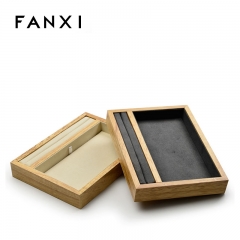 FANXI Wholesale Solid Wood Jewellery Display Service Trays With Microfiber Insert For Ring Necklace Bracelet Exhibitor Wooden jewelry Serving Tray