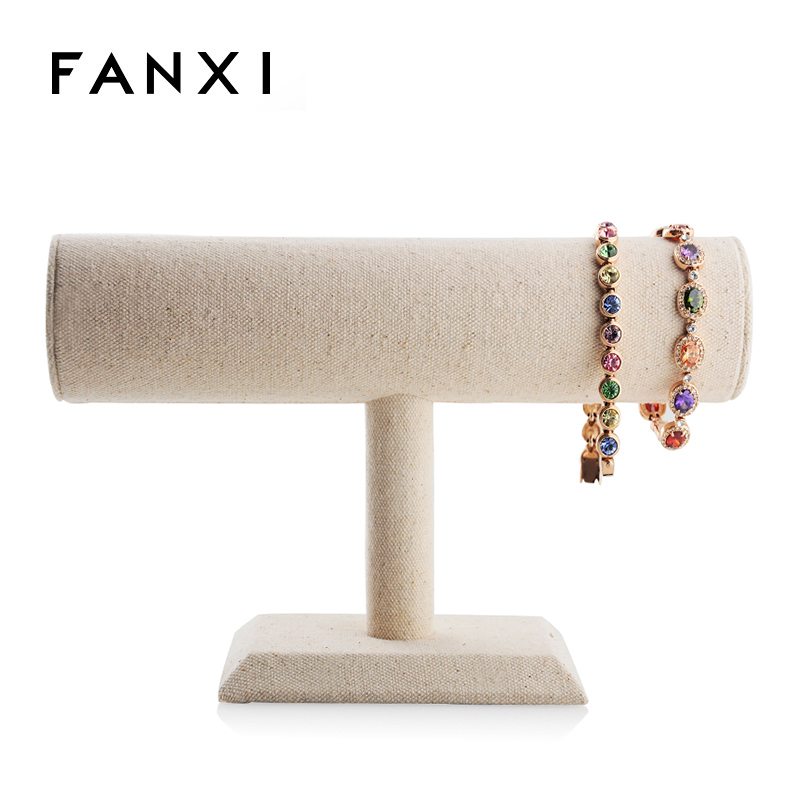 FANXI Durable Creamy White Linen T Bar Bracelet Bangle Jewelry Display Stand For Counter Jewellery Origanizer