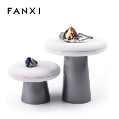 FANXI Luxury OEM Custom Resin Base Painted With Silver Lacquer With White PU Leather Mushroom Jewelry Display Stand