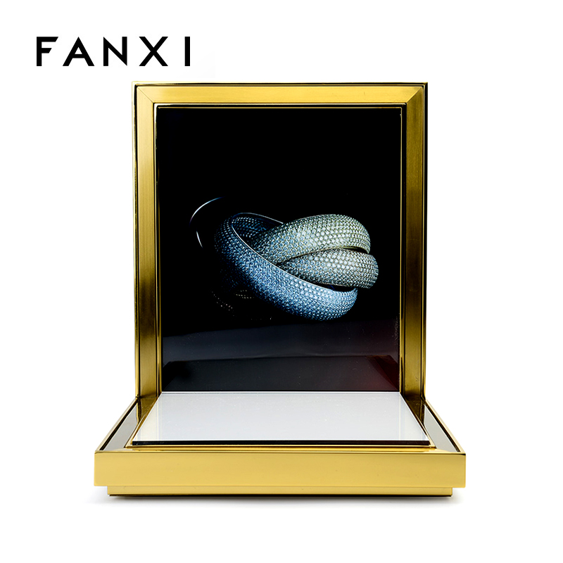 FANXI Custom Luxury Jewellery Display Organzier With LCD Screen Which Can Play Video For Shop Counter And Window Chargable Metal Jewelry Display