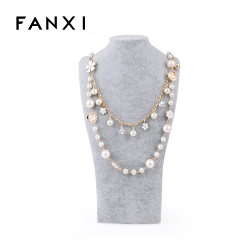 FANXI China Jewelry Bust Manufacturer High Quality MDF With Grey Velvet Necklace Bust