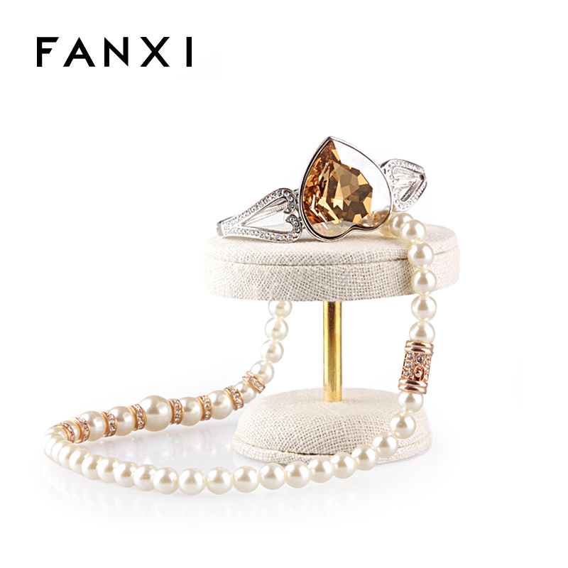 FANXI Elegent Creamy White Linen Colourful Jewelry Display Stand For Ring Earrings Necklace Silver Jewellery Exhibition